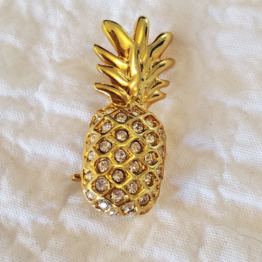 Landau Gold Pineapple Brooch with Crystal Accents